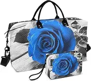 [ZRYSMY] Duffel Bag for Traveling, Blue Rose White Table Travel Bag Gym Bag, with Multiple Interior Pockets Shoulder Weekender Bag for Women Men with Toiletry Bag 20.5L x 1.9W x 13.8H, Multi-Colored