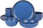Rockabye 12 Piece Double Bowl Melamine Plastic Dinnerware Set - Matte Blue