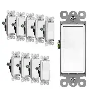 10PK Decorator Paddle Rocker Light Switch 15A 120V/277V Single Pole ON/OFF White