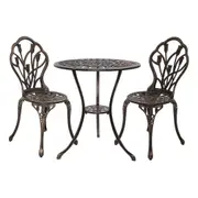 3PC Outdoor Aluminium Bistro Table Chairs Garden Patio - Bronze
