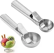 Set of 2 Ice Cream Scoops, Stainless Steel Ice Cream Spoons, Ice Cream Spoons, Ice Cream Scoops, Ice Ball Scoops, with Trigger Rustproof Ice Spoons, for Ice Balls, Meatballs, Fruit and Dough
