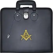 [UK EMPIRE GROUP] LIMITED Masonic Master Mason Apron Case Black Imitation Leather, Hand Embroidered Emblem | Art Portfolio Carrying Bag