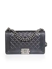 2015-2016 Black Calfskin & Ruthenium Finish Metal Boy Bag