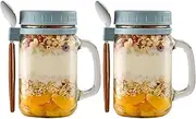 Overnight Oats Jars with Spoon and Lid 10 oz Airtight Oatmeal Container (2 Pack) (Grey)