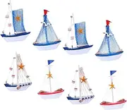 MERRYHAPY 8pcs Ship Wooden Sailboat Model Wooden Polyester Beachy Sailing Ship Adornment