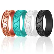 ROQ Silicone Wedding Flower Ring Set - Turquoise by ROQ for Women - 4 x 10 mm Ring
