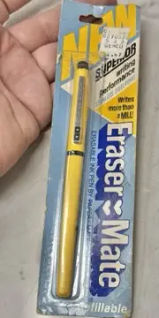 Vintage 1983 PaperMate Yellow Eraser Mate Erasable Blue Ink Pen Still In Package