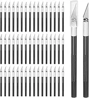 HARFINGTON 50 Pcs Exacto Knife Craft Knife 5.5'' Length Replaceable SK2 Blade Precision Cutting Art Knife with Protective Cover for Art Modeling Pumpkin Carving Hobby Tools, Black