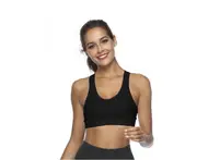 Women Back Phone Pocket Racerback Wireless Shockproof Sexy Bra Vest - BLACK