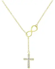 Savvy Cie 18K Over Silver CZ Infinity Cross Lariat Necklace