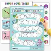 Tooth Brush Chart For Girls x10 pcs - Routine Chart For Toddlers - Mermaid Reward Chart For Kids - Sticker Chart Underwater Animals - Responsibility Behavior Chores Chart - By Central 23