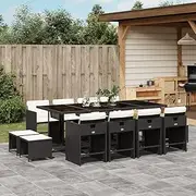 13 Piece Garden Dining Set with Cushions Black Poly Rattan, Garden Furniture Sets