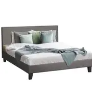 Oikiture Bed Frame Double Size Mattress Base Platform Wooden Slats Grey Fabric