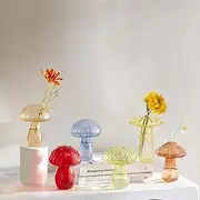 BFYDOAA Colored Glass Bud Vases Set of 6 Mini Mushroom Terrarium Hydroponics Plants Propagation Station for Flower,Reed Diffuser,Table Centerpiece