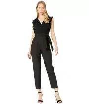 Rebecca Taylor L133906 Women's Black Sleeveless Pleated Jumpsuit Size 12