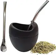 Intatikoo Yerba Mate Cup Set,6 OZ Tea Cup Set Includes Bombilla Stainless Steel Filter Straw, 1 Cleaning Brush, BPA Free (Black)