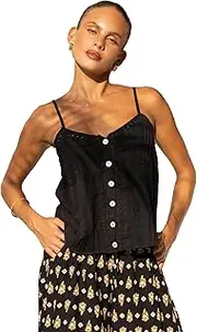 [Heychic] Women's Cami Top - Adjustable Spaghetti Straps & Button Down Front with Lace, Sleeveless Casual Blouse for Everyday Wear