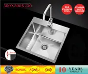 500*500*250 Tape Whole Handmade Stainless Steel Under/Topmount Kitchen Laundry Single Sink [44-HF5050TD]
