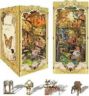 DIY Book Nook Kit - Bookend Diorama with LED - 3D Wooden Puzzle DIY Miniature House Kits - Bookshelf Insert Decor - Booknook Dollhouse Crafts Hobbies Gifts for Adults