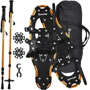 Doorslay 5-in-1 Snowshoes for Men Women Youth Kids, 21/25 Inches Lightweight Aluminum Alloy All Terrain Snowshoes for Hiking, with Trekking Poles, Snow Baskets, Storage Clip and Carrying Tote Bag
