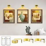 Arixinks Battery Picture Light 3Pack Gold,Wireless Painting Light with Remote,3 Lighting&Dimmable,Wall Art Light for Painting Accent Light &Timer for Pictures Frames Gallery Potrait Magnetic
