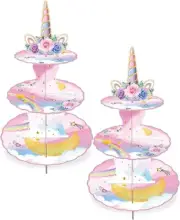 2 Pack Unicorn Cupcake Stands,3-Tier Cake Stand Suitable for 48pcs Cupcakes