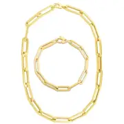 Floreo 14k Yellow Gold 9.6mm Lite Paperclip Link Chain Bracelet and Necklace Set