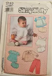 Simplicity Pattern 7783 Babies Top, Apron, Sundress, Pants, Panties 6 mos Uncut