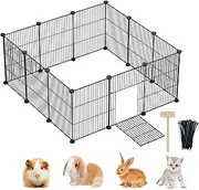 Pet Playpen, Small Animals Playpen with Door, DIY Encrypted Metal Wire Rabbit Fence, Guinea Pigs Cages, Kitten Playpen, Indoor & Outdoor Yard Fence for Small Animals 12 Pcs Panels Black