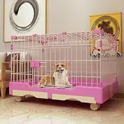 Creative Dog Crate Furniture, Resin Dog Crate, Dog Crate with Extractable Tray, with Skylight + Universal Wheels, Reasonable Design, Easy to Clean, Suitable for Small and Medium Dogs(Pink,82cm/32in)