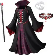Kaisebile Vampire Costume Set for Girls Halloween Dress Up with Vampires Props (Fangs, Wand, Choker) 3-12 Years