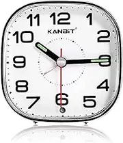 KANBIT Small Travel Alarm Clock Battery Operated Silent No Ticking Beep Sounds Loud Analog Alarm Clock with Snooze & Light, Easy to Set Desk Clock for Bedroom (Black)