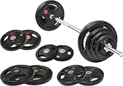 Fitvids Cast Iron Standard Weight Plates Including 5FT Standard Barbell with Star Locks, 95-Pound Set (85 Pounds Plates + 10 Pounds Barbell), Multiple Styles