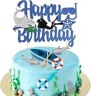 Shark Cake Topper Kit, Beach Shark Cake Topper Set Including Shark Figurines Boat Anchor Paddle Life Buoy for Boys Girls Ocean Themed Birthday Party Decorations Supplies