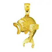 14K Gold Open Mouth Freshwater Goldfish Pendant