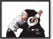 [HAUS AND HUES] Headphone Wall Art Banksy Poster, Graffiti Pop Art for Teen Boys Bedroom, Gorilla Art Wall Decor, Monkey Posters UNFRAMED 12"x16" (Chimp)