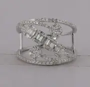 14kt White Gold Womens Baguette Diamond Modern Fashion Ring 3/4 Cttw