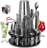 CKductpro Bartender Kit, 41-Piece Boston Cocktail Shaker Stainless Steel, Rotating Acrylic Stand, Bar Gift Set