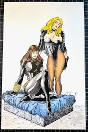 Signed Original M.C. Wyman Black Canary/Black Widow Colored Pencil Comm 11X17