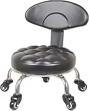 Rolling Stool Chair with Backrest, Heavy-Duty(350LBS), Movable Low Height Leather Rolling Chair 360° Rotating for Salon Spa Beauty Shop Home OfficeBlack,23cm