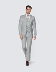 Hawes & Curtis Men’s Light Grey Tailored Fit Sharkskin 3 Piece Italian Suit | 1913 Collection Size: One Size