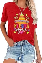 [LAZYCHILD] Cinco De Mayo Shirts Women: Mexican Fiesta Squad T-Shirts Sombrero May 5th Tee Mexican Graphic Tops