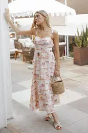 [PUP3] Laurette Midi Dress - Tan Print XS tan
