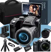 4K 64MP Digital Camera for Photography – 16X Zoom, 32GB SD Card, Black