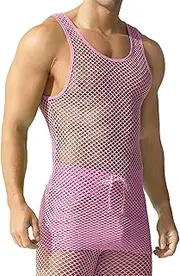 [YOOBNG] Men's Fishnet Crop Tops Mesh T Shirt See Through Undershirt Nightwear Sheer Shirt