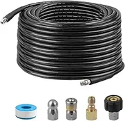 Sooprinse Sewer Jetter Kit for Pressure Washer, 100 FT Hose, 1/4 Inch NPT, Button Nose and Rotating Sewer Jetting Nozzle, Orifice 4.0, 4000 PSI