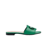 (W) Gucci Interlocking G Cut-Out Slide Sandal Bright Green Leather