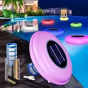 Solar Pool Cleaner & LED RGB Floating Light, Solar Pool Ionizer Auto Switching 7-Colored LED Night Light, Clean 85% Less Chlorine,Up to 35,000 Gallons, for Fresh & Salt Water Pools & Spas