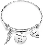 [Gzrlyf] Memorial Charm Bracelet Loss Memorial Gift I Carry You in My Heart Jewelry Sympathy Gift Remembrance Mom Dad Gift