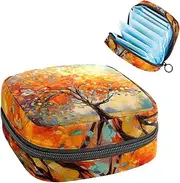 Period Bag,Sanitary Napkin Storage Bag,Autumn Tree Colorful Painting,Tampon Bag for Purse